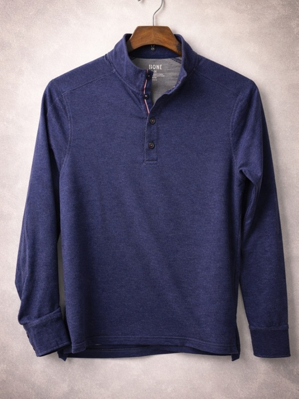 RHONE Men's Long Sleeve Henley Performance Top Blue Medium Organic Cotton Wool